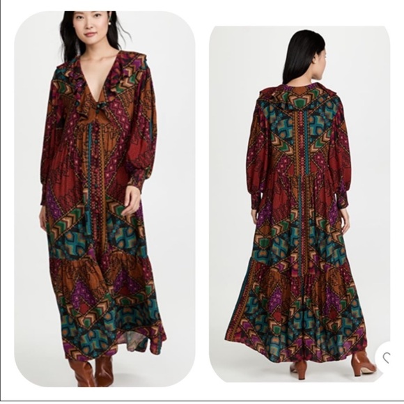 Farm Rio Yawanawa Stripes Ankle Maxi Bohemian Dress Size Large L - Picture 2 of 14